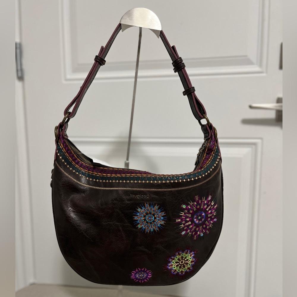 Desigual Women’s Half Moon Embroidered Shoulder Bag
